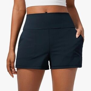 CRZ YOGA Butterlift Linerless Shorts 3" - High Waisted-True Navy-Size Large